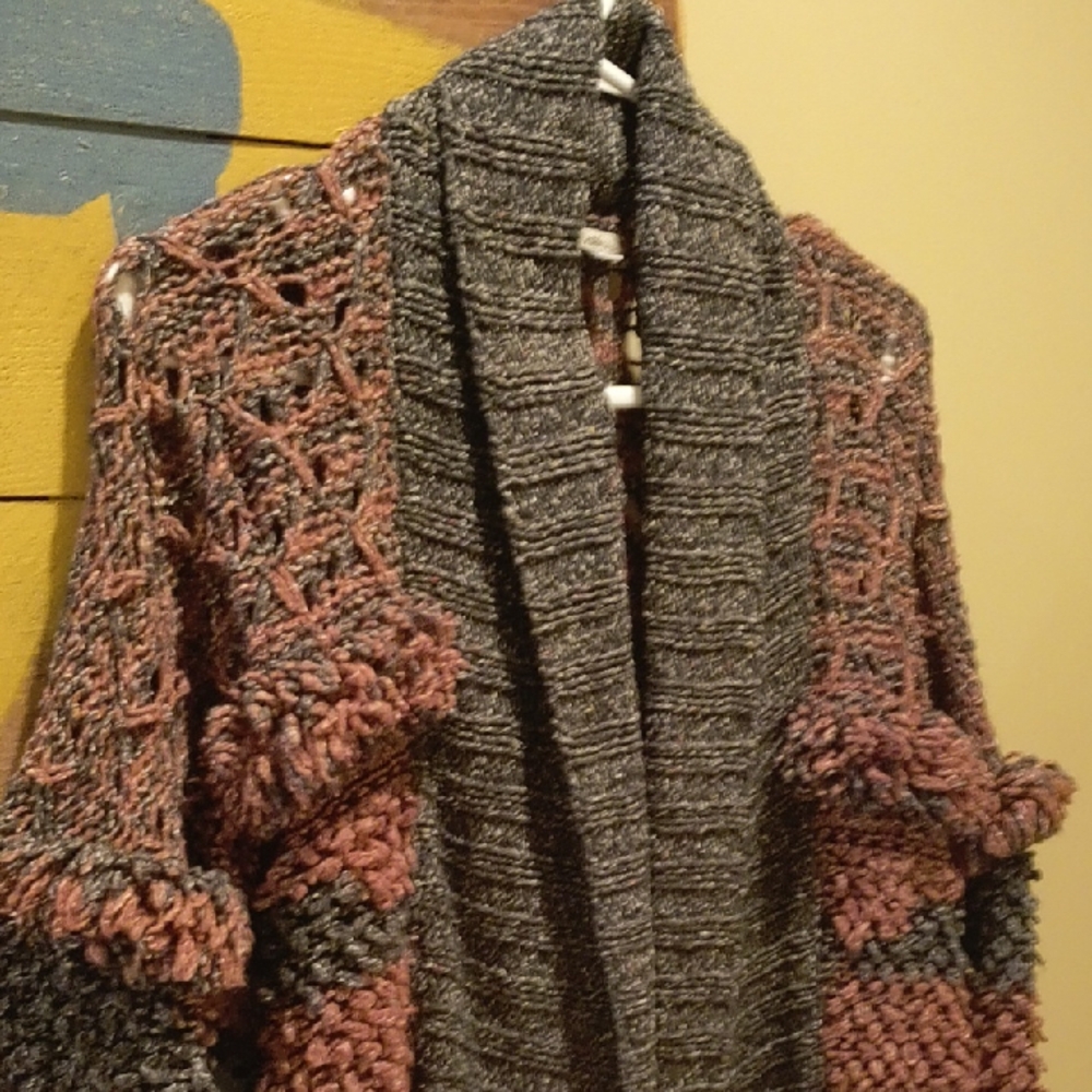 Ecote Gray and Brown Cardigan Sweater with Shawl Collar